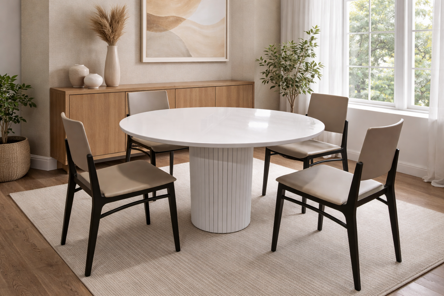 Ronde stenen tafel van wit composiet
