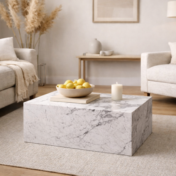 Witte marmeren salontafel “kubus”