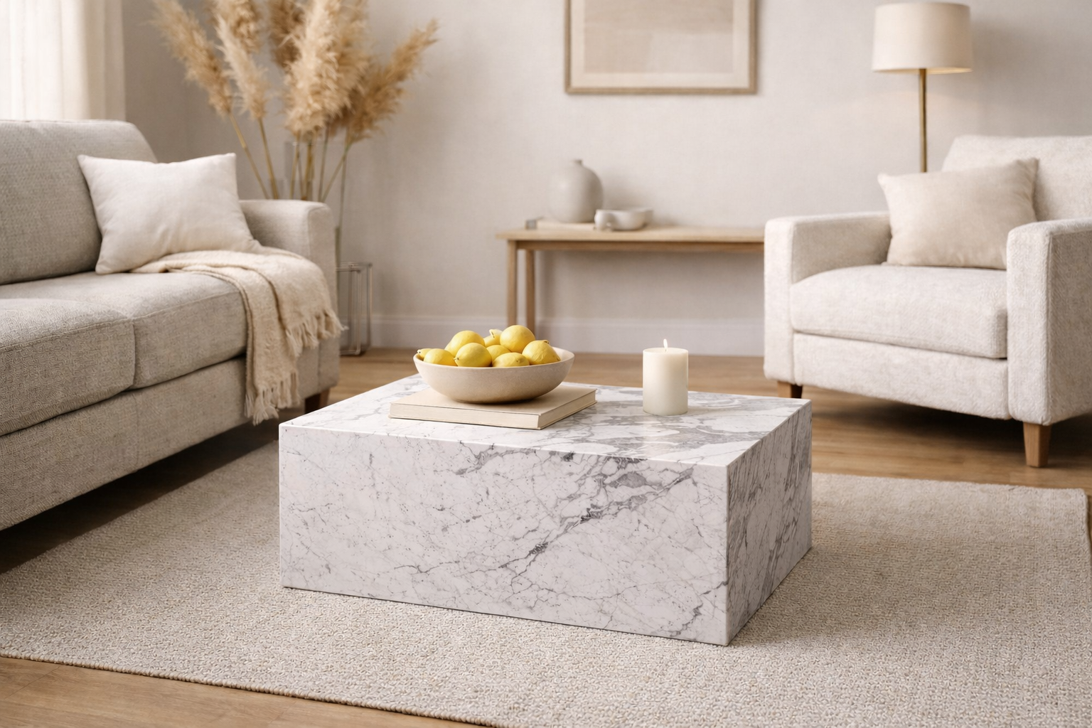 Witte marmeren salontafel “kubus”