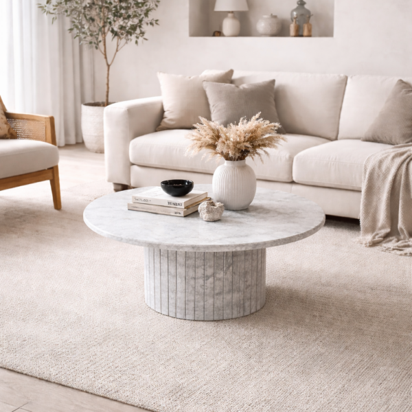 Ronde salontafel met geribbeld onderstel