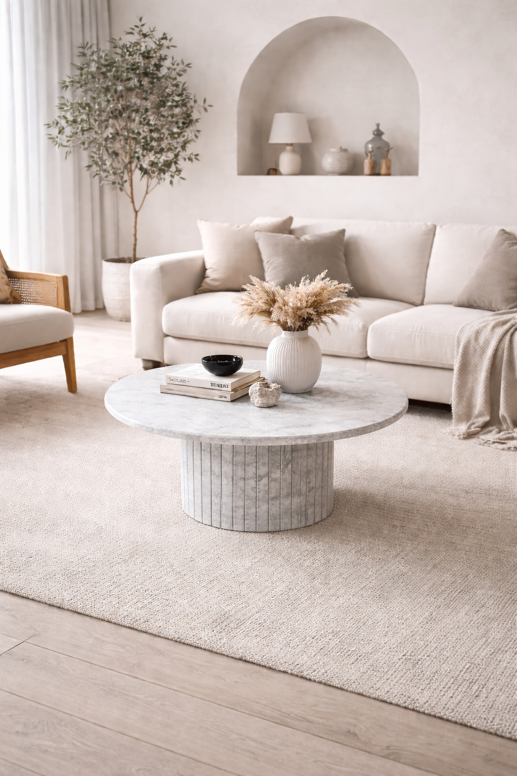 Ronde salontafel met geribbeld onderstel