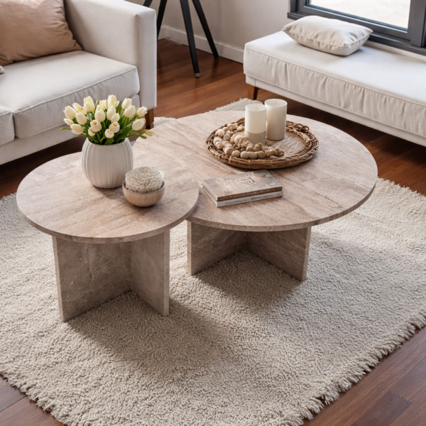 Set tafels van beige Daino Reale marmer