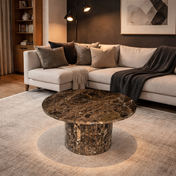 Bruine ronde salontafel