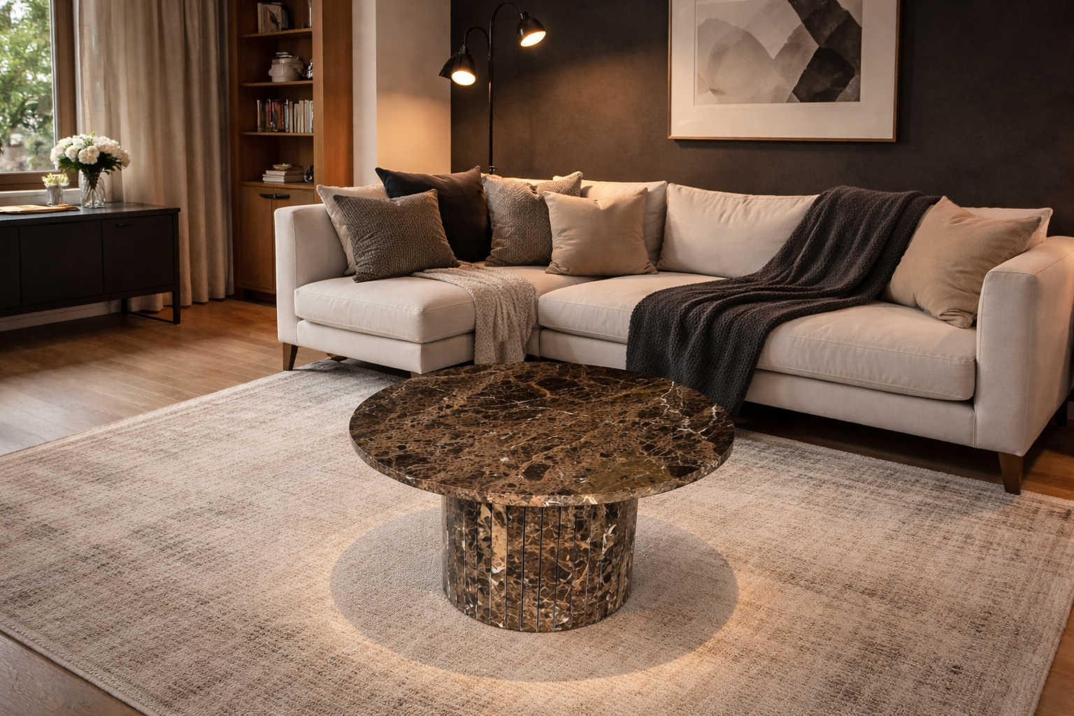 Bruine ronde salontafel